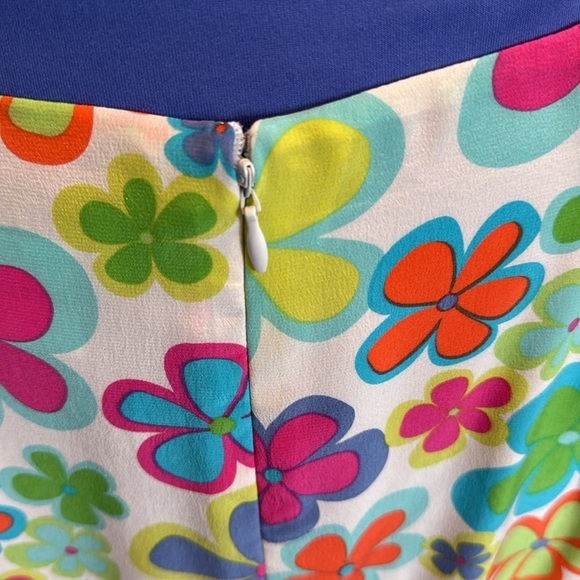 Allison Taylor 100% silk retro floral ruffle tiered skirt multicolor flowers 12 - Picture 6 of 9